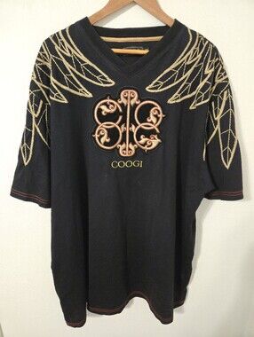 COOGI Wings Crest Mens XXXL T Shirt Embroidered Black Gold y2k urban